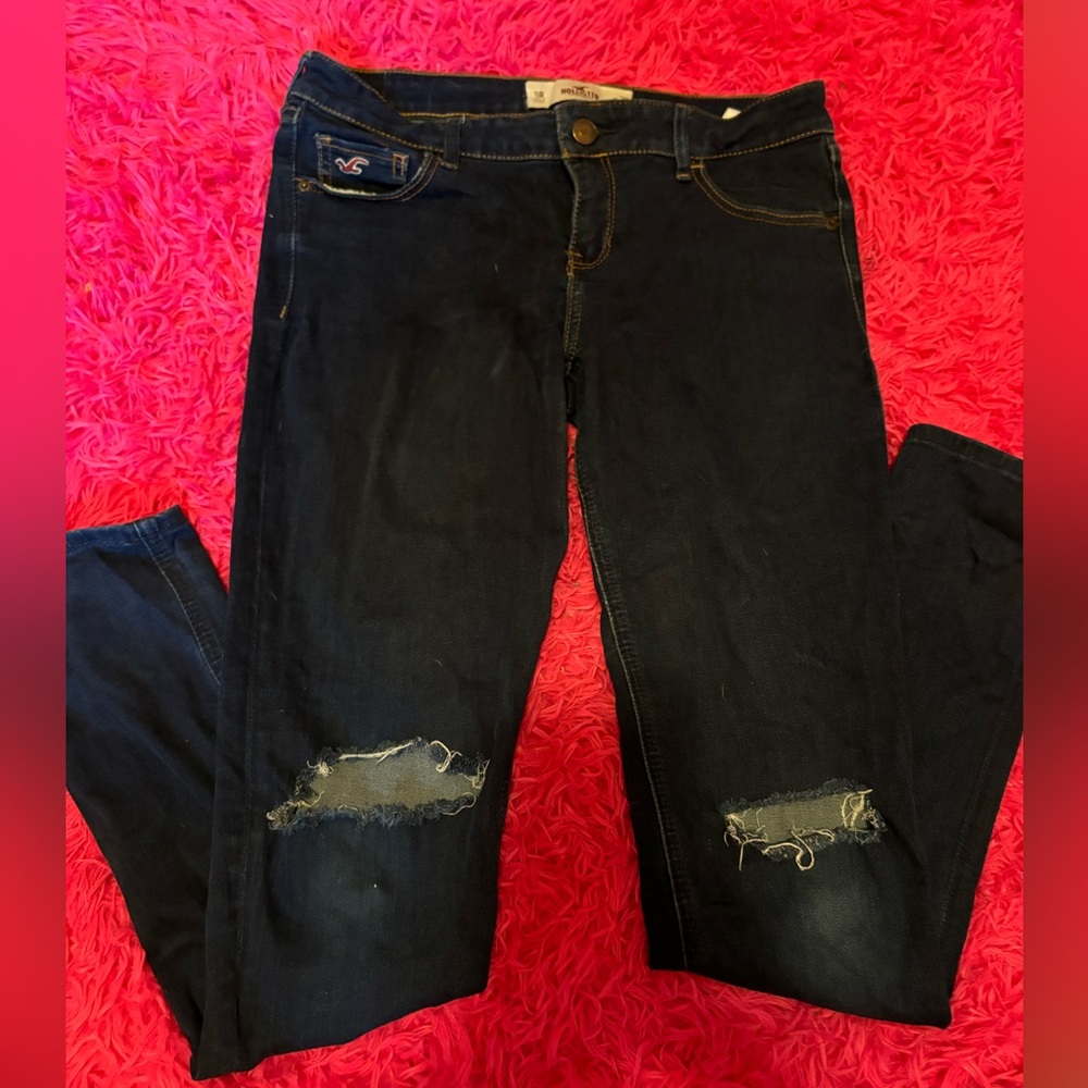Hollister Ripped Knee Dark Skinny Jeans Size 9R